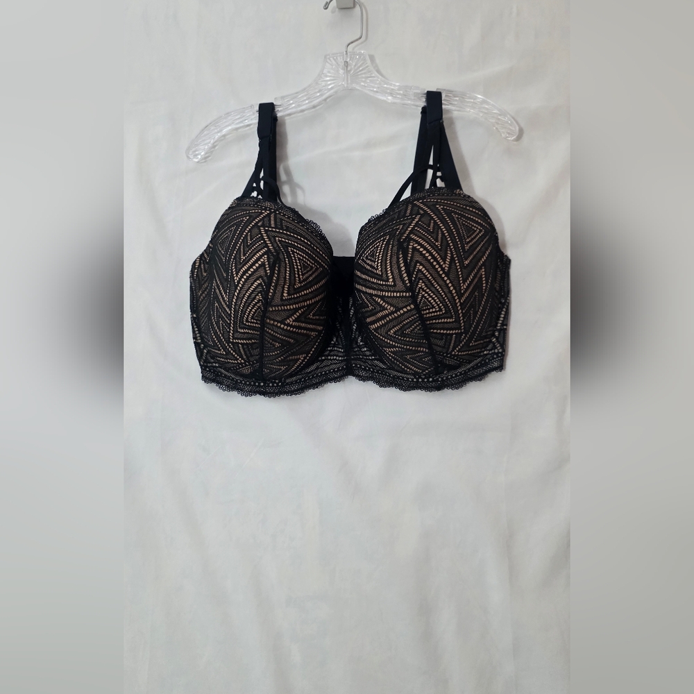 Adore Me Bra 40H Black Beige Lace Strappy Back Closure Underwire NWT